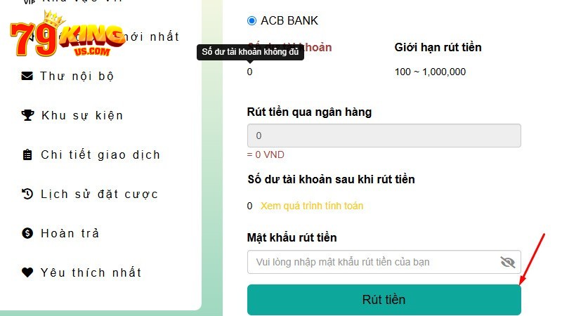 Điền đầy đủ thông tin vào biểu mẫu rút tiền cổng game quy định